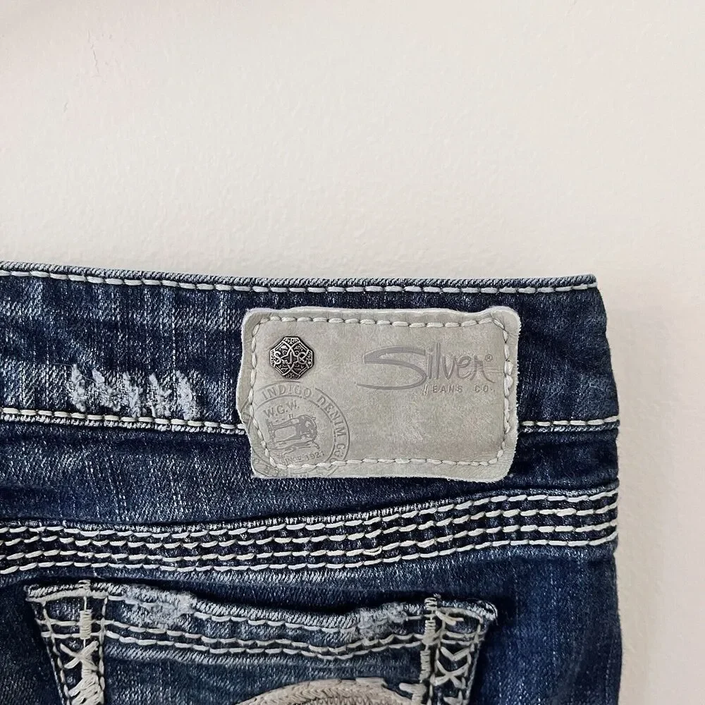 Silver Jeans Tuesday Low Capri Blue Denim Thick Stitch Country Western - Size 29 - Picture 11 of 11